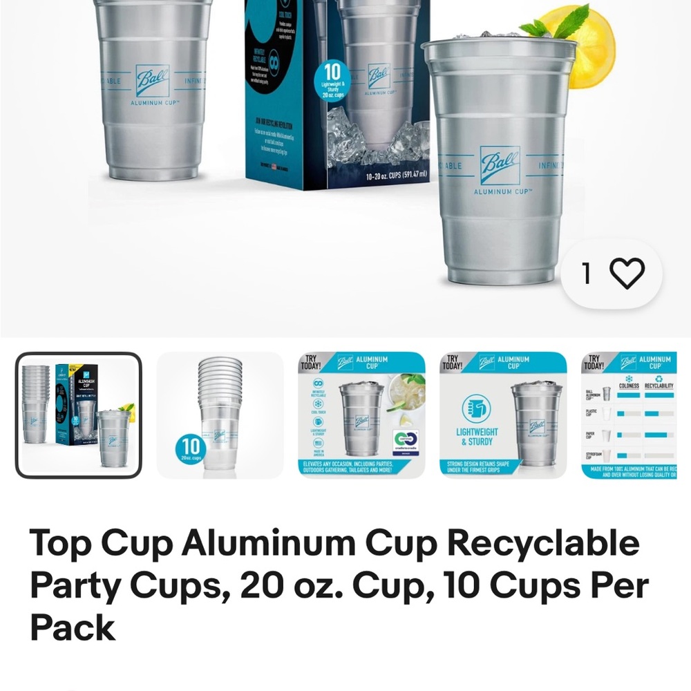 Ball Aluminum Cup Recyclable Party Cups - Silver | Set of 10